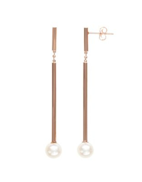 Honora Style 7MM-8MM Pearl and 14K Rose Gold Linear Drop Earrings - WHITE