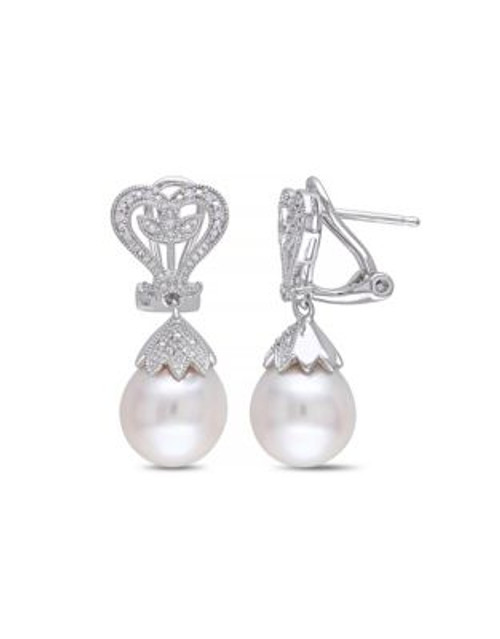 Concerto White Pearl 0.06 tcw Diamond and Sterling Silver Drop Earrings - WHITE