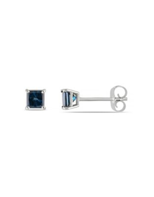 Concerto 14KW.5ct TDW Princess Cut Blue Diamond Solitaire Earrings - BLUE