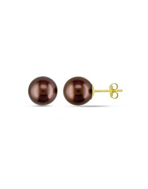 Concerto 10-11mm Brown Tahitian Pearl Stud 14K Yellow Gold Earrings - BROWN