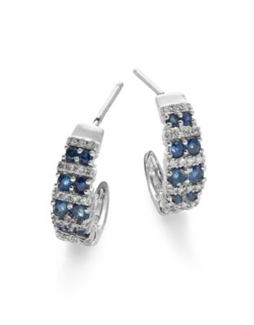 Fine Jewellery 14K White Gold .132TW Diamond and .20TW Sapphire Earrings - BLUE