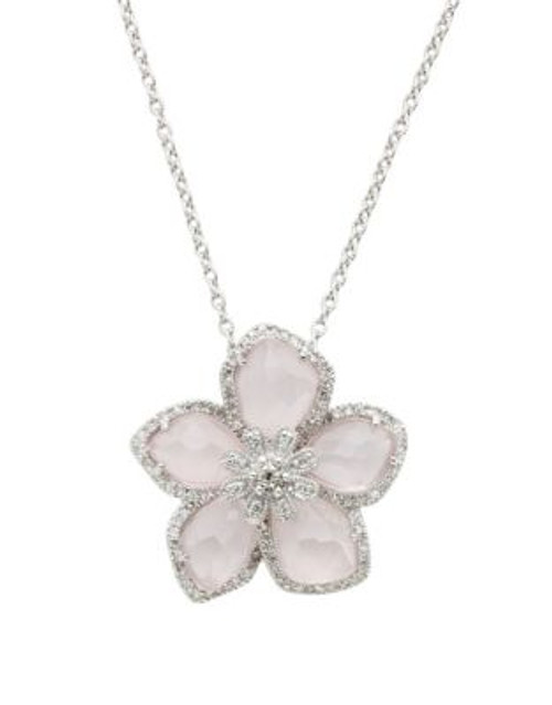 Town & Country Sterling Silver Diamond And Rose Quartz Brazilliance Flower Pendant - DIAMOND