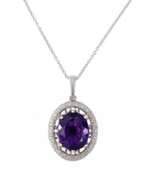 Effy 14k White Gold Diamond and Amethyst Pendant - AMETHYST