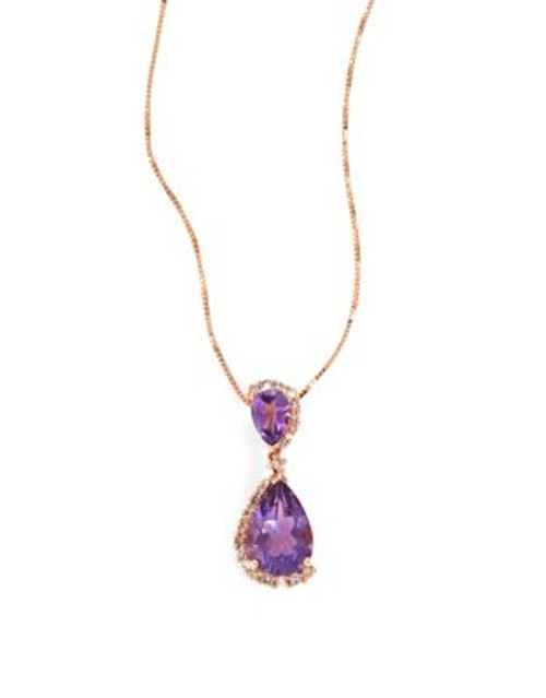 Fine Jewellery 14k Rose Gold Double Amethyst and 0.11 tcw Diamond Necklace - PURPLE