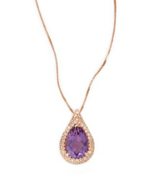 Fine Jewellery 14k Rose Gold Amethyst Necklace with 0.263 tcw Diamond Bezel - PURPLE