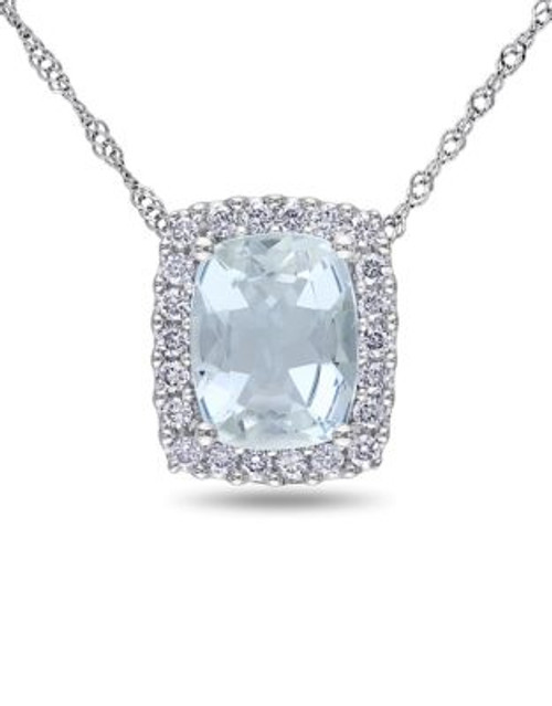 Concerto .25 CT Diamond TW And 1.875 CT TGW Aquamarine Fashion Pendant With 14k White Gold Chain - BLUE