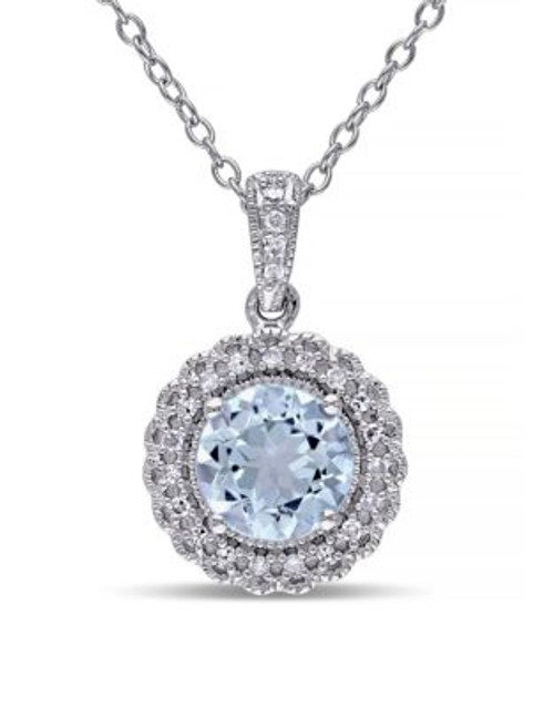 Concerto 1.6TCW Blue Topaz and Diamond Accent Halo Pendant Necklace - TOPAZ