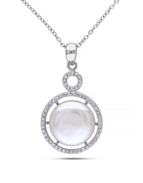 Concerto 1.12TGW White Topaz and Pearl Disc Necklace - PEARL