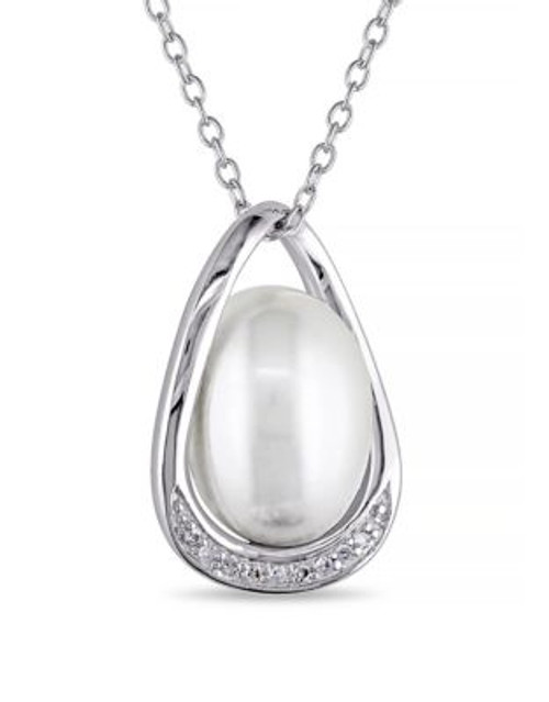 Concerto White Pearl 0.04 tcw Diamond and Sterling Silver Pendant Necklace - WHITE