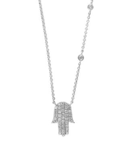 Effy 14K White Gold and 0.26 TCW Diamond Hamsa Necklace - DIAMOND