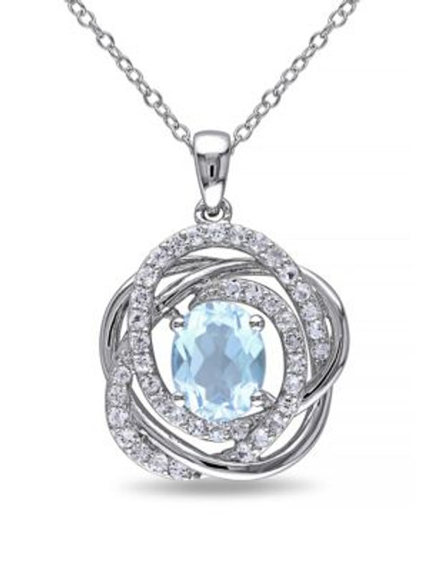 Concerto Blue and White Topaz Sterling Silver Orbit Pendant Necklace - TOPAZ