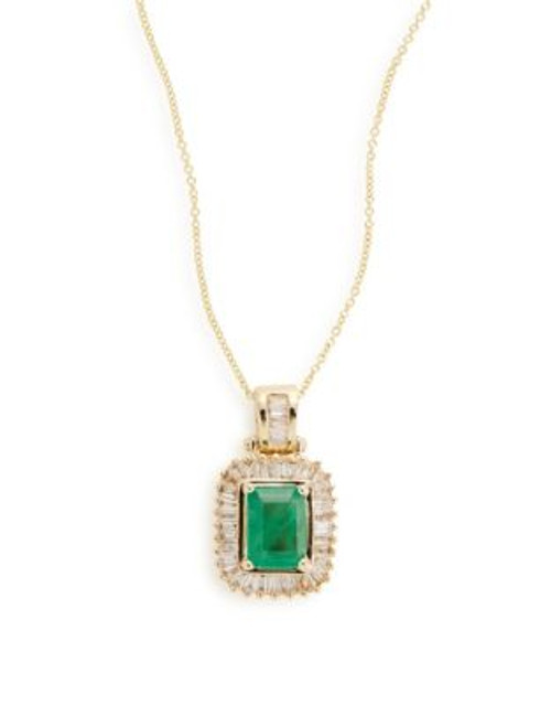 Effy 14K Yellow Gold Framed Emerald Pendant Necklace - EMERALD