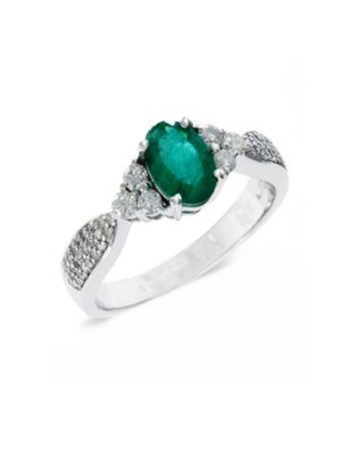 Effy 14K White Gold 0.31Ct. T.W. Diamond and 0.76Ct. Emerald Ring - EMERALD - 7