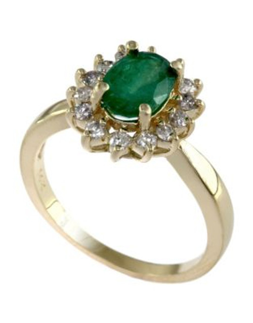 Effy 14K Yellow Gold Diamond And Emerald Ring - EMERALD - 7