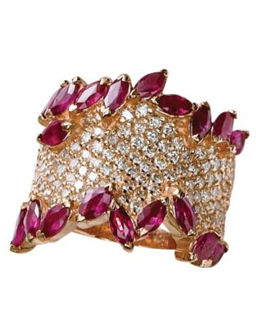 Effy 14K Rose Gold Diamond Pave And Ruby Ring - RUBY - 7