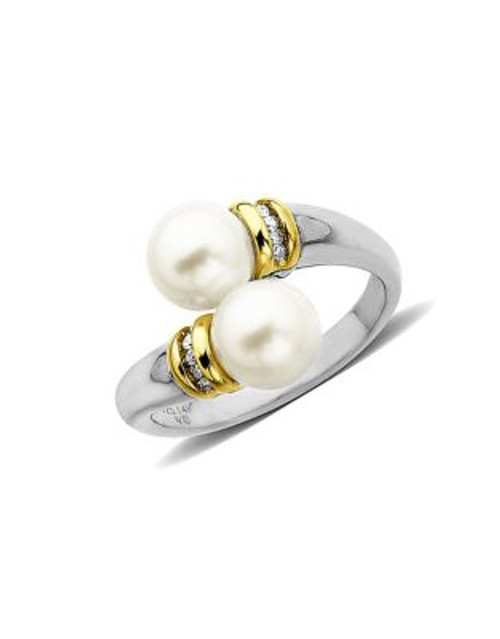 Fine Jewellery 14K Yellow Gold and Sterling Silver Diamond and Pearl Ring - PEARL - 7