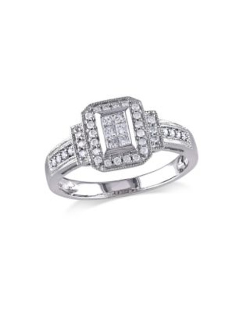 Concerto .33 CT Princess and Round Diamonds TW 14k White Gold Fashion Ring - DIAMOND - 9