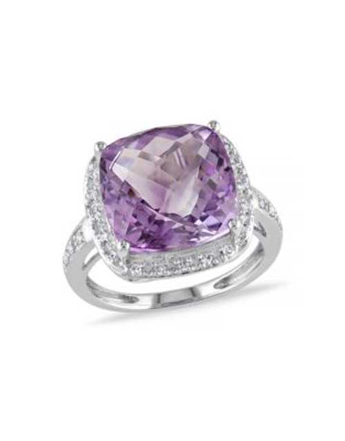 Concerto .125 CT Diamond TW And 7 CT TGW Amethyst 14k White Gold Fashion Ring - PURPLE - 5