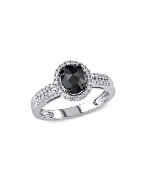 Concerto 1 CT Black and White Oval and Round Diamonds TW 14k White Gold Fashion Ring - BLACK DIAMOND - 6