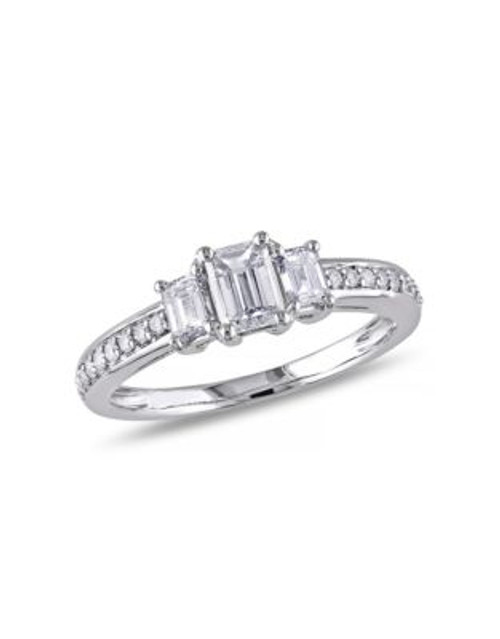 Concerto 1 CT Emerald and Round Diamonds TW 14k White Gold Fashion Ring - DIAMOND - 5