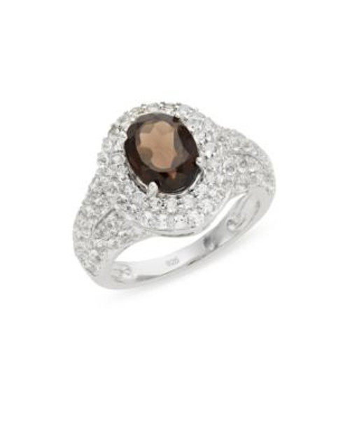 Fine Jewellery Sterling Silver Smokey Quartz and White Topaz Statement Ring - SMOKEY QUARTZ - 7