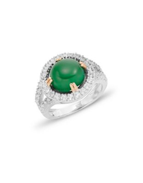 Fine Jewellery Sterling Silver Green Onyx and White Topaz Circle Ring - GREEN ONYX - 7