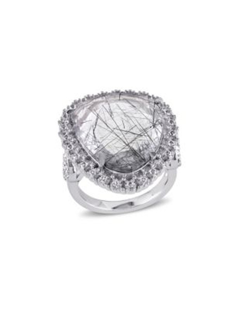 Concerto 7.85 CT TCW Black Rutile and White Topaz Sterling Silver Ring - SILVER - 6