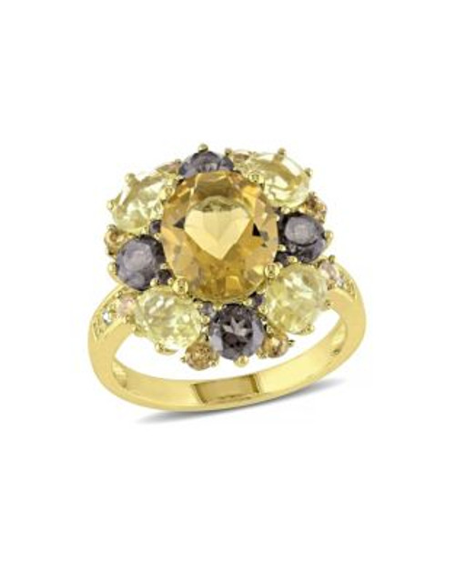 Concerto 0.02 TCW Diamond and 6.3 TCW Citrine with Quartz Goldtone Sterling Silver Ring - MULTI - 8