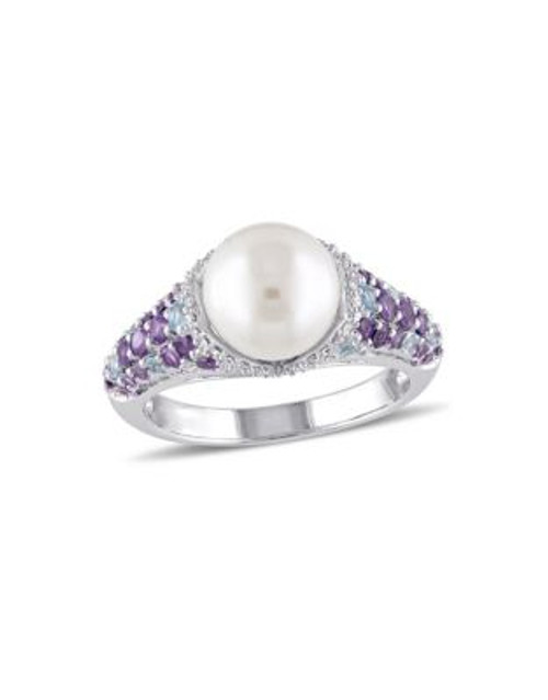 Concerto Blue Topaz and Amethyst Pearl Ring with 0.1TCW Diamond Accent - PEARL - 6