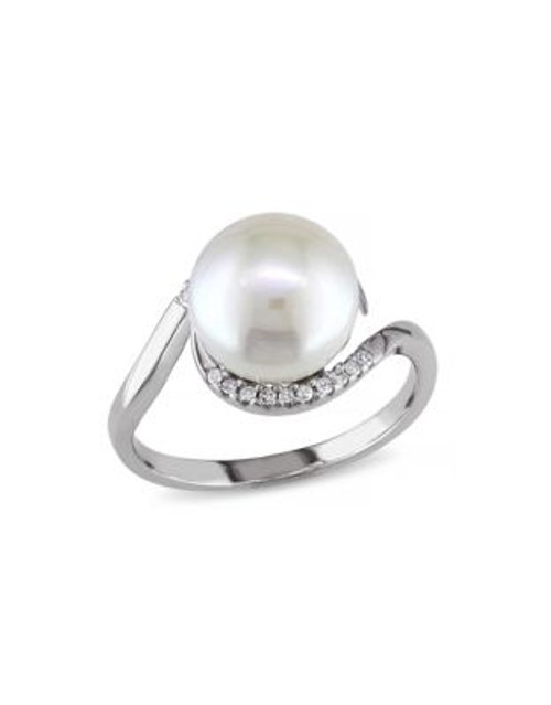 Concerto Sterling Silver Freshwater Pearl and 0.10 TCW Diamond Ring - WHITE - 6
