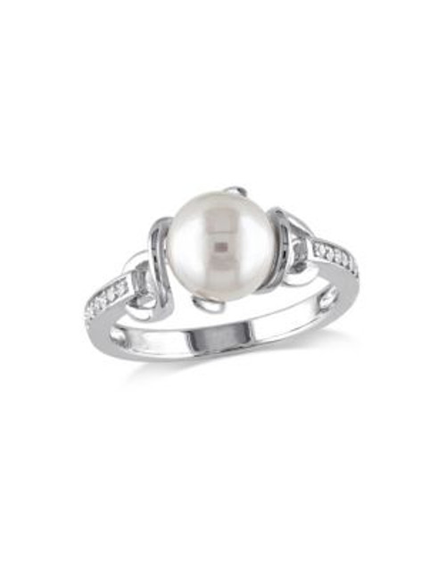 Concerto Sterling Silver Freshwater Pearl and 0.06 TCW Diamond Ring - WHITE - 7