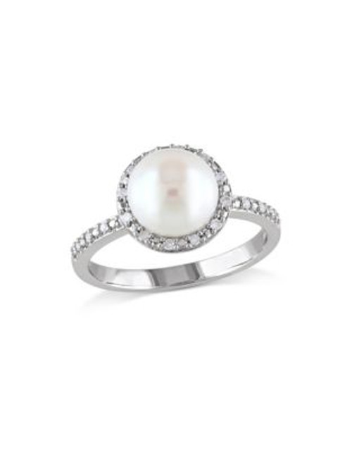 Concerto Sterling Silver Freshwater Pearl and 0.10 TCW Diamond Halo Ring - WHITE - 7