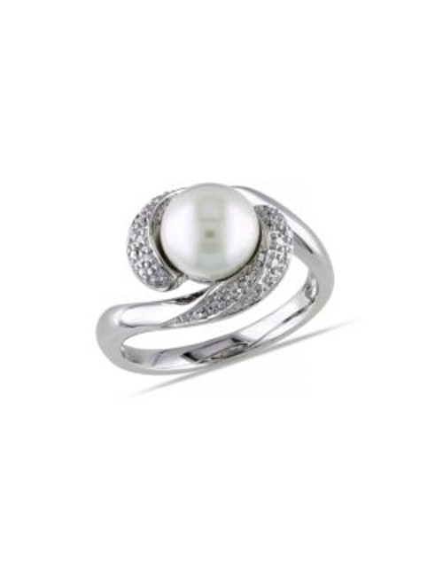 Concerto White Pearl 0.1 tcw Diamond and Sterling Silver Twisted Ring - WHITE - 9