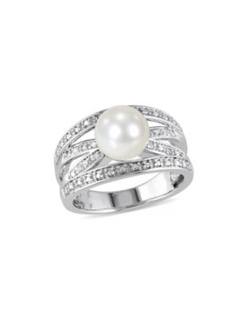 Concerto White Pearl 0.04 tcw Diamond and Sterling Silver Multiple-Band Ring - WHITE - 7