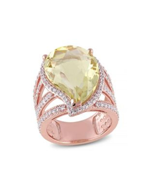 Concerto 12.8 TCW Lemon Quartz and White Topaz Ring in Rose-Goldtone Silver - TOPAZ - 8