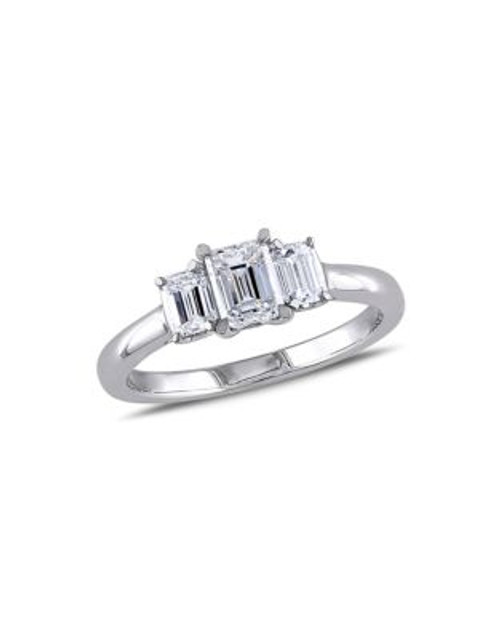 Concerto 1 CT Emerald and Trapezoid Diamonds TW 14k White Gold Fashion Ring - DIAMOND - 6