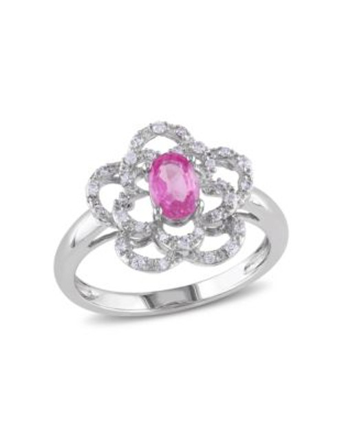 Concerto .167 CT Diamond TW And .625 TGW Pink Sapphire 14k White Gold Fashion Ring - PINK - 9