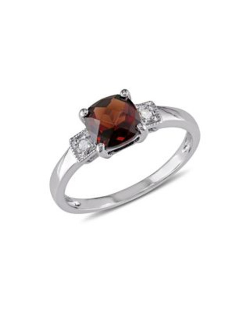 Concerto Garnet and Square Diamond Accent Sterling Silver Ring - GARNET - 8