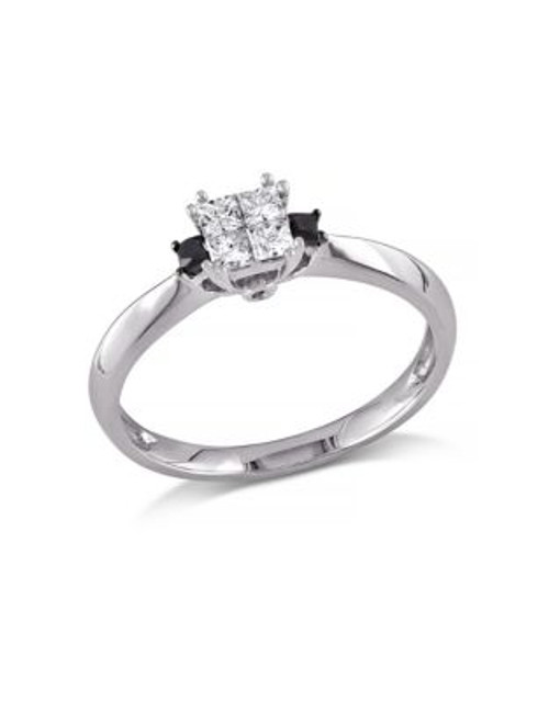 Concerto .33 CT Black and White Princess Diamond TW 14k White Gold Fashion Ring - DIAMOND - 6