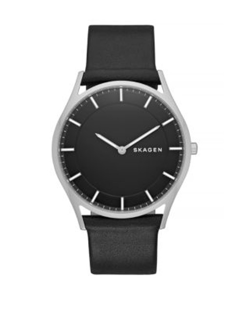 Skagen Denmark Holst Stainless Steel Leather Watch - BLACK