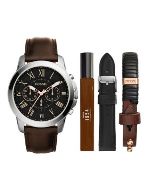 Fossil Grant Chronograph Watch with Fragrance Set - BROWN