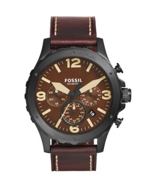 Fossil Stainless Steel Leather Chronograph Watch - BROWN