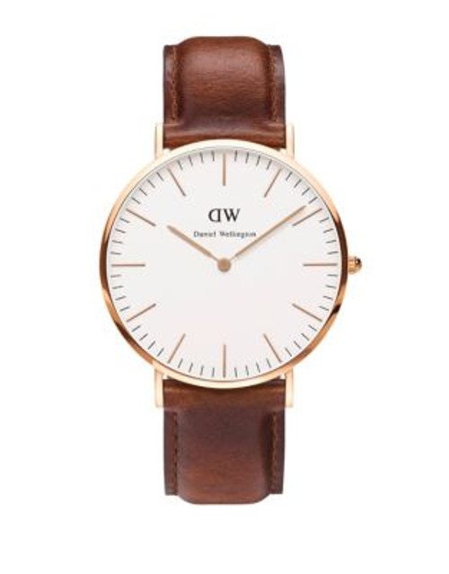 Daniel Wellington Classic St Mawes 40mm Leather Strap Watch - BROWN