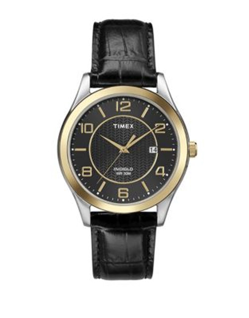 Timex Elevated Embossed Leather Watch - BLACK