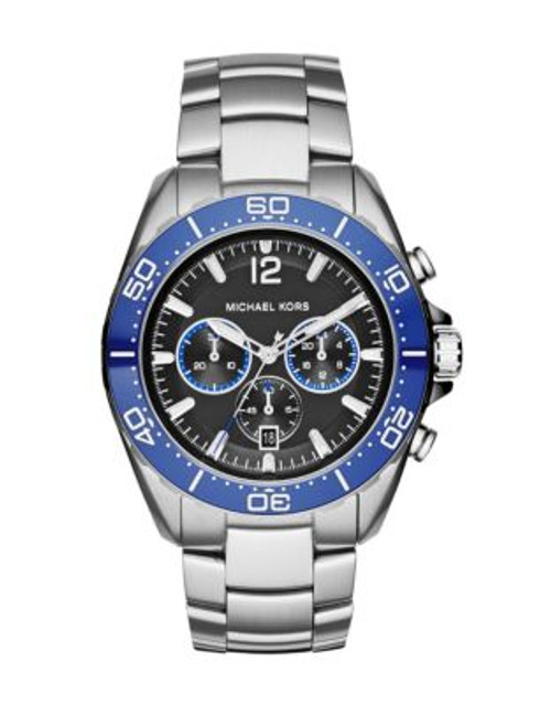 Michael Kors Stainless Steel Windward Watch with a Blue Ceramic Top Ring MK8422 - SILVER