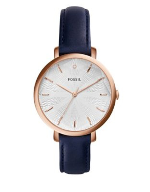 Fossil Etched Stainless Steel Leather Strap Watch - BLUE