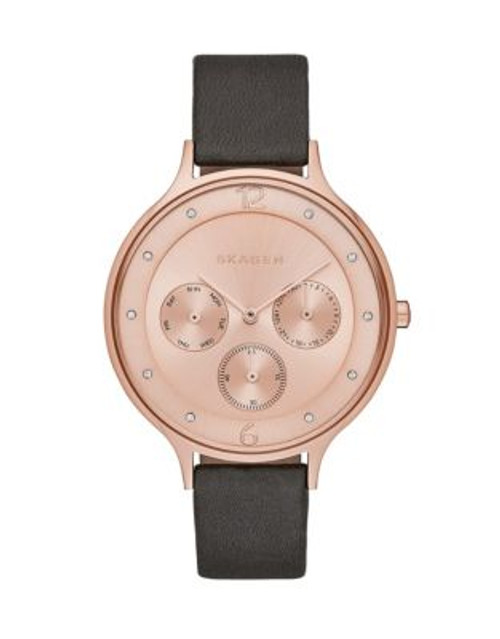 Skagen Denmark Crystal Rose Goldtone Stainless Steel Leather Watch - GREY