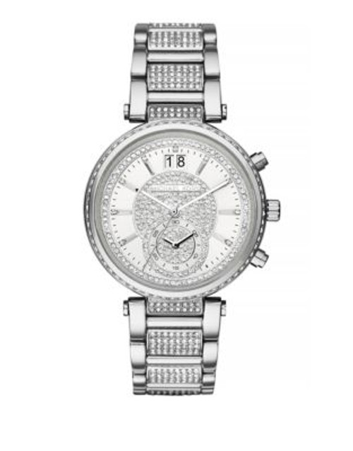 Michael Kors Sawyer Pave Crystal Stainless Steel Chronograph Watch - SILVER