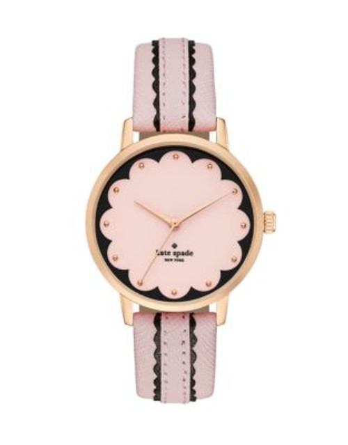 Kate Spade New York Metro Scallop Goldtone Pink Leather Strap Watch - PINK