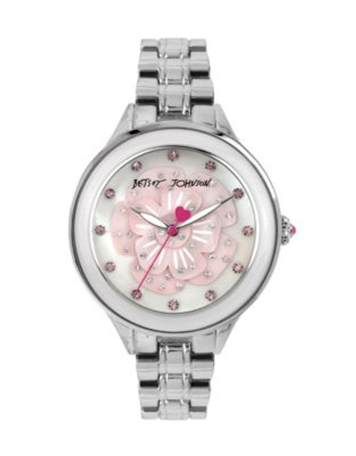 Betsey Johnson Lady's Flower Pop MOP Dial Crystal Watch BJ00469-01 - SILVER